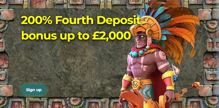 Step 4: 200% fourth deposit bonus up to £2,000 at Aztec Paradise